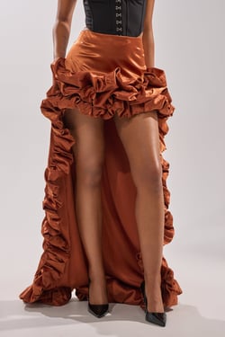 AKIRA Look At Me Go Satin High Low Skirt | Brown | Size 1X