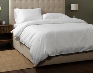 QE Home Cotton Blend Percale Duvet Cover in White Stripe, Geometric, Queen
