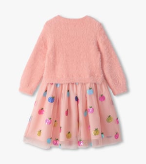 Girls Apple Orchard Sequins Fuzzy Mixed Dress
