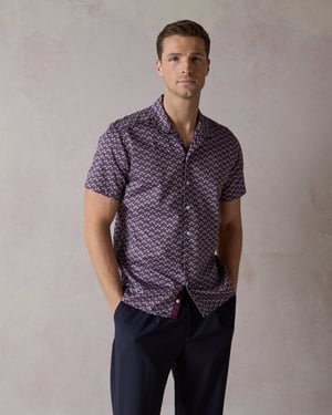 Burgundy Botanic Geo Open Collar Shirt