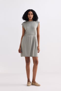 Short Dress With Smocking Side Detail in Light Olive - Frost & Mist / 3XL