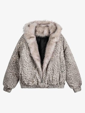 Cotton Cheetah Print Mink Fur Hooded Jacket - 2270 - Cheetah / 3XL