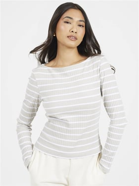 Brave Soul Stripe Boat Neck Top - Moonstruck / White - XS