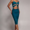 Goddiva Cut Out Ruched Midi With Drawstring - Teal Blue