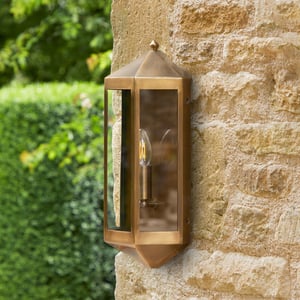 Cromer IP44 exterior wall light in antique brass