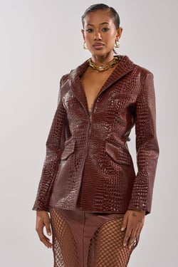 AKIRA New Flame Embossed Patent Blazer | Brown | Size XL