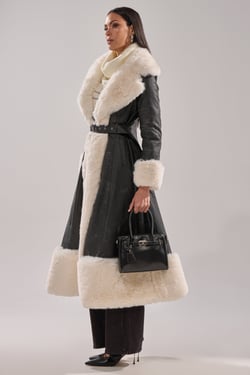 AKIRA Vivian Fur Trim Trench Coat | Grey | Size 1X