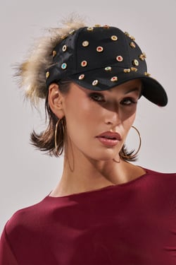AKIRA Tj Faux Fur Embellished Hat | Black