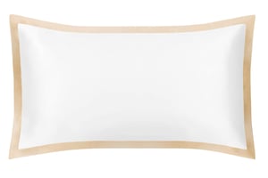 Brilliant White & Champagne Oxford Pure Silk Pillowcase - UK Super King | US Queen / Oxford - Champagne Border