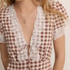 Brown Gingham Lace Trim Maeve Top