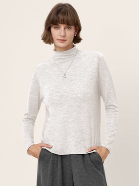 100% Extra-Fine Merino Wool Mock Neck Sweater with Rolled Edge ELA - Optic White / L