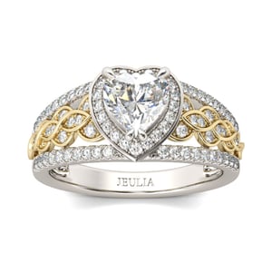 Jeulia Two Tone Halo Heart Cut Sterling Silver Ring