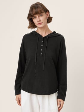 100% Extra-Fine Merino Wool Knit Hooded Sweatshirt SIA - Charcoal Black / L