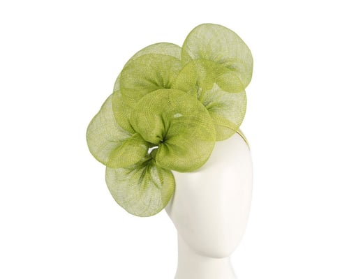 Large lime green sinamay flower fascinator by Max Alexander