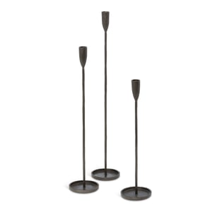 Primitive Iron Decorative Black Taper Candle Holders, Set Of 3