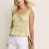 Yellow Gingham Shirred Milkmaid Top