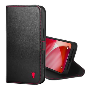 iPhone 17 Pro Leather Case (MagSafe Charging) - Black with Red Detail