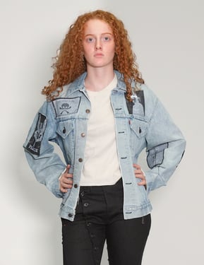 Vintage Patched Denim Jacket in Light Blue