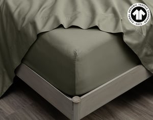 QE Home 300TC Organic Cotton Fitted Sheet in Alligator Green, GOTS Certified, Twin XL