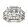 Jeulia Flower Design Emerald Cut Sterling Silver Ring Set