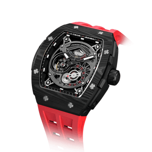 TSAR BOMBA Men's Automatic Watch | Passion Red | Elementalal TB8210CF | Carbon Fiber Bezel | Luxury Skeleton Mechanical Watch | Sapphire Glass 50M Waterproof FKM Rubber Strap
