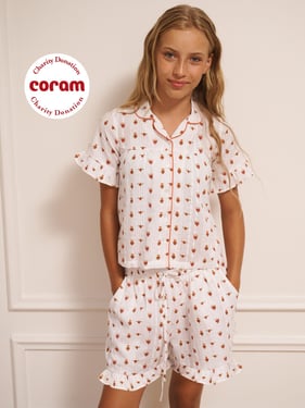 Tween Girl White Teeny Tiny Sacred Hearts Cotton Frill Shorts Pyjama Set - 13Y / White