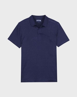 Vilebrequin - Men Linen Jersey Polo Shirt Solid - Polo - Pyramid - Blue - Size XXXL