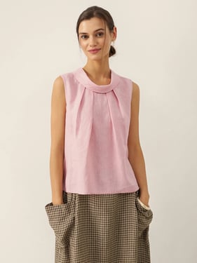 100% Linen Structured Collar Sleeveless Blouse BLAIR - Rosa / XXL