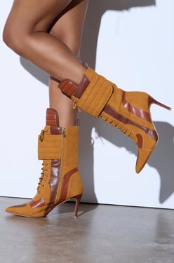 AKIRA Tess Camel Stiletto Bootie | Brown | Size 10