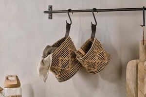 nkuku Mannu Cotton & Hemp Wall Hung Basket | Storage | Large | Natural & Black