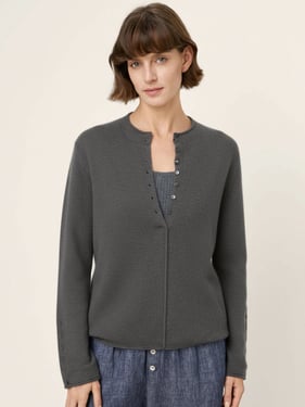 Mongolian Cashmere and Mulberry Silk Henley Knit Top PEARL - Charcoal Grey / L