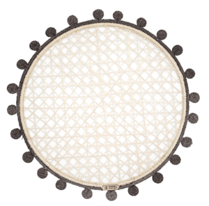 Pom-Edge Handwoven Iraca Placemat - Black