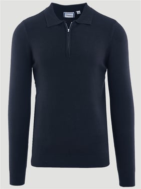 Brave Soul Half Zip Polo Knit - Midnight Navy - S