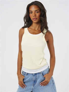 Brave Soul Stella Double Layer Vest - Lemon / White - XS