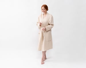 QE Home Muslin Gauze Bathrobe in Natural, Beige, Large