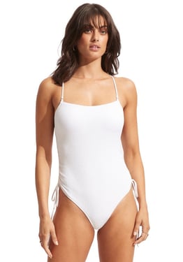 Seadive Scoop Neck Swimsuit White - UK 16