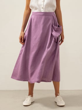 Linen Checked Elastic Waist Skirt ONYX - Dusty Lavender / XXL