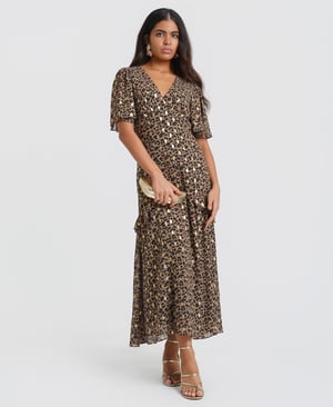 Ruffle Animal Foil Midi Dress - 20