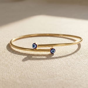 Turkish Blue Evil Eye Minimalist Gold Plated Bangle