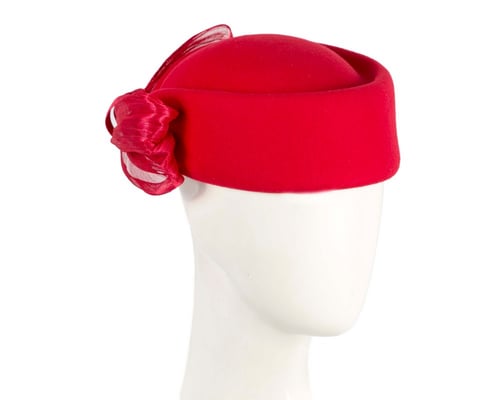 Red Jackie Onassis style felt pillbox by Fillies Collection