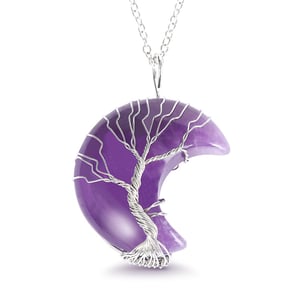 Jeulia "Spiritual Growth" Winding Design Crescent Moon Natural Amethyst Necklace