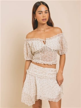 Daisy Street Mini Co-Ord Skirt - Cream Floral - 14