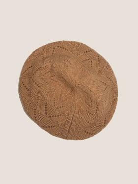 100% Wool Hand-Knit Beret - Amber / One Size
