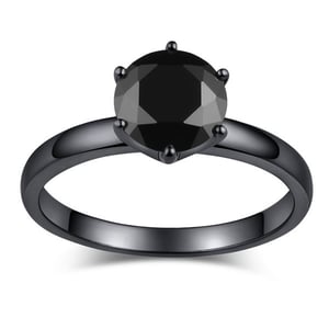 Jeulia Solitaire Black Round Cut Sterling Silver Promise Ring