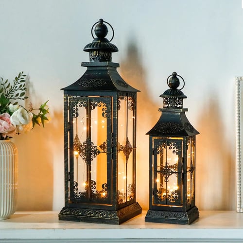 Set of 2 21.5'' & 16" H Vintage Decorative Lanterns