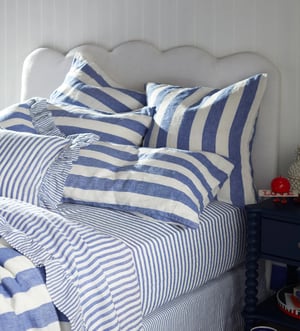 Cobalt Cora Stripe 100% Linen Fitted Sheet