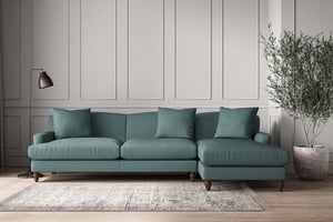 nkuku Deni Right Hand Chaise Sofa | Make To Order | Grand | Recycled Cotton Airforce