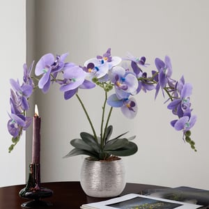 Purple Artificial Flower Arrangement in Silver Vase Fake Flower Dining Table Centerpiece