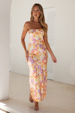 Shining Through Satin Strapless Maxi Dress Orange