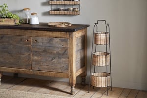 nkuku Montali Iron & Rattan Three-Tiered Storage Stand | Kitchen Storage & Utility | One Size | Natural